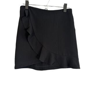 Olivaceous Black Asymmetrical Ruffle Zipper Back Mini Skirt Women Sz S